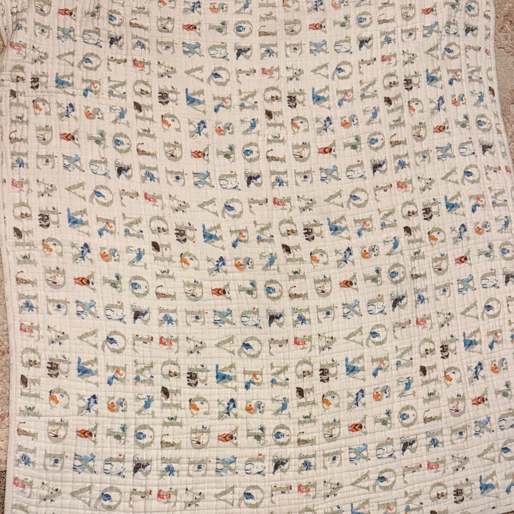 aden + anais White Alphabet Quilt with Multicolor Letters